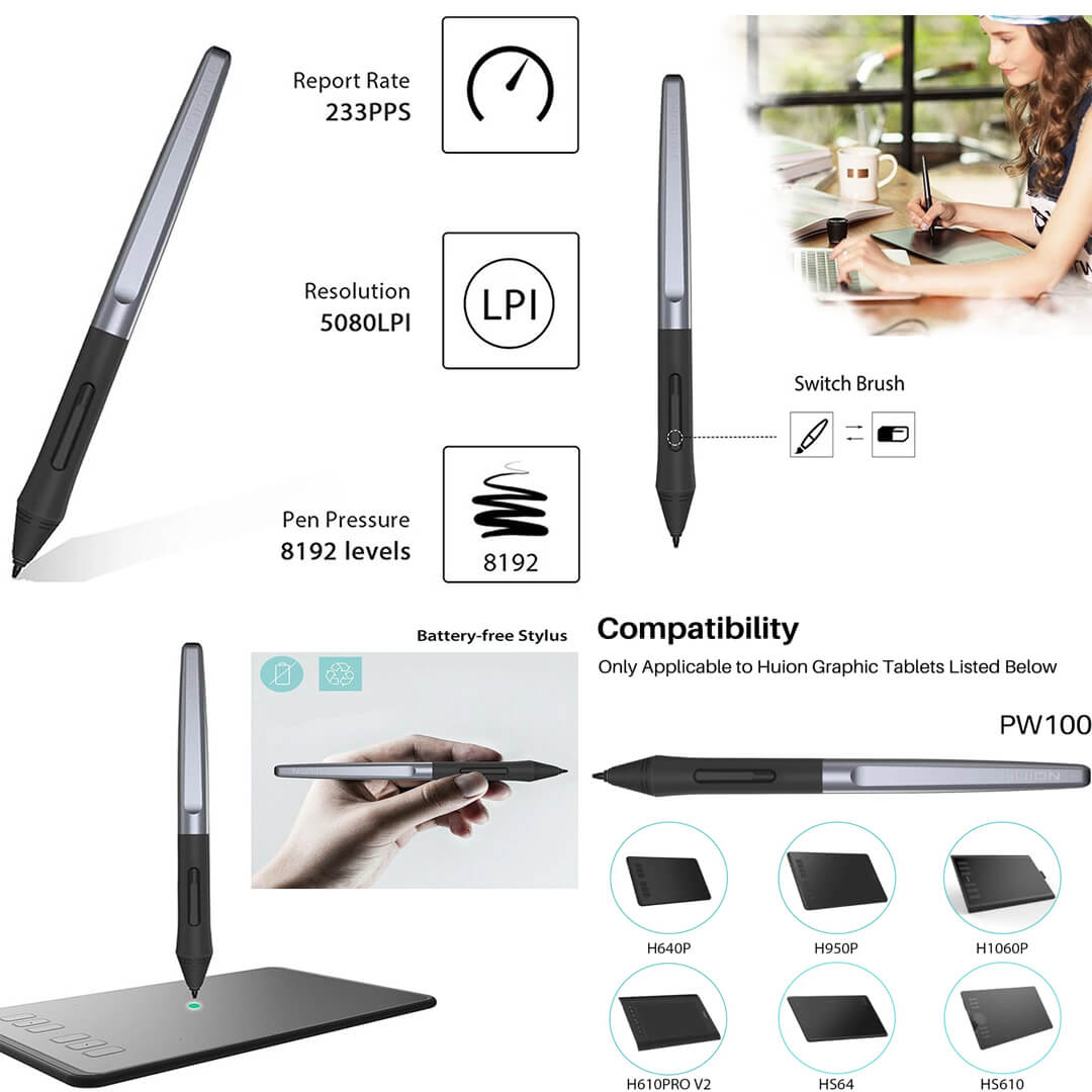 HUION PW100 Battery free Pen Digital Stylus
