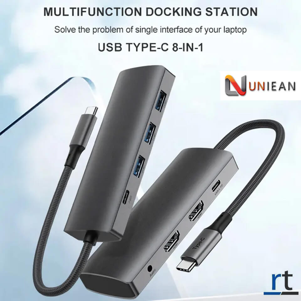 8 in 1 Dual HDMI Mirroring Type C HUB with Audio & USB