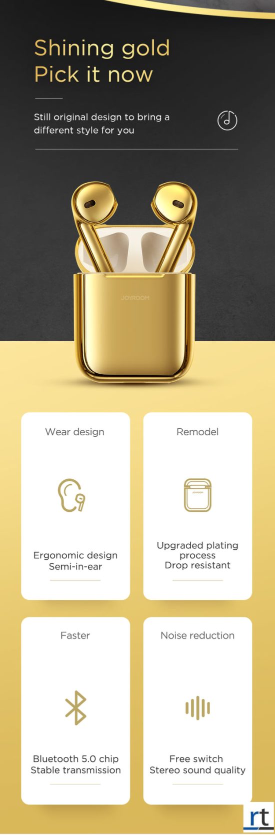 JOYROOM JR-T03S TWS Bluetooth Earphone - Gold