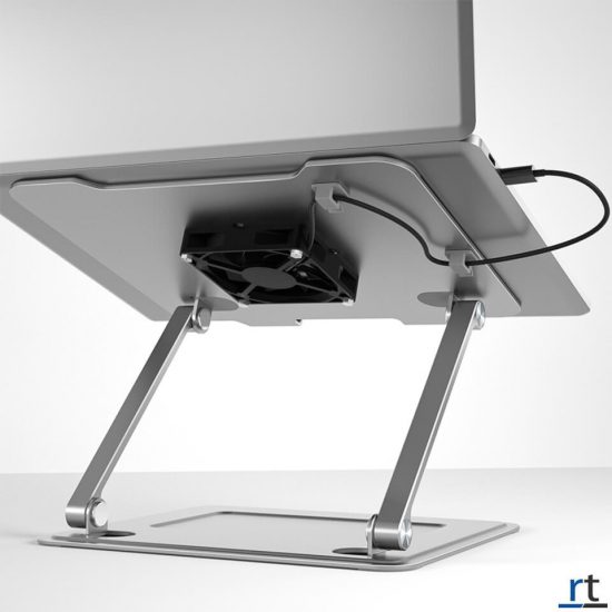 Foldable dual-pole laptop stand with fan