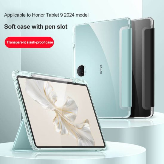 Tri-fold transparent back Cover with Pen Slot for Huawei Honor Pad 9 12.1'' 2024